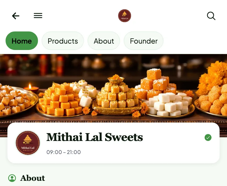 Website preview — Mithai Lal Sweets