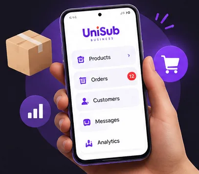 The UniSub Business app on a phone