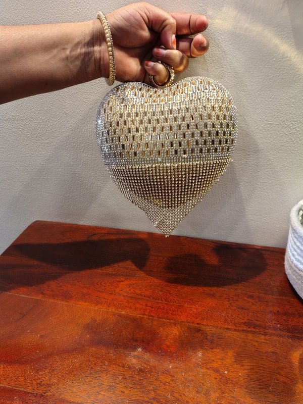 Golden heart shape clutch — Chic Purses by Abhas Creations