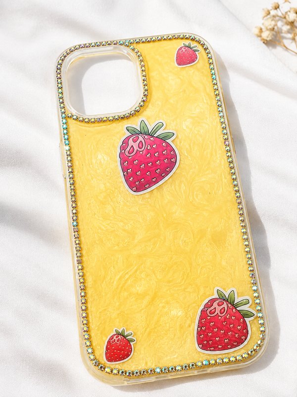 Strawberry Printed Phone Case with Rhinestone Border — SK Resin Art