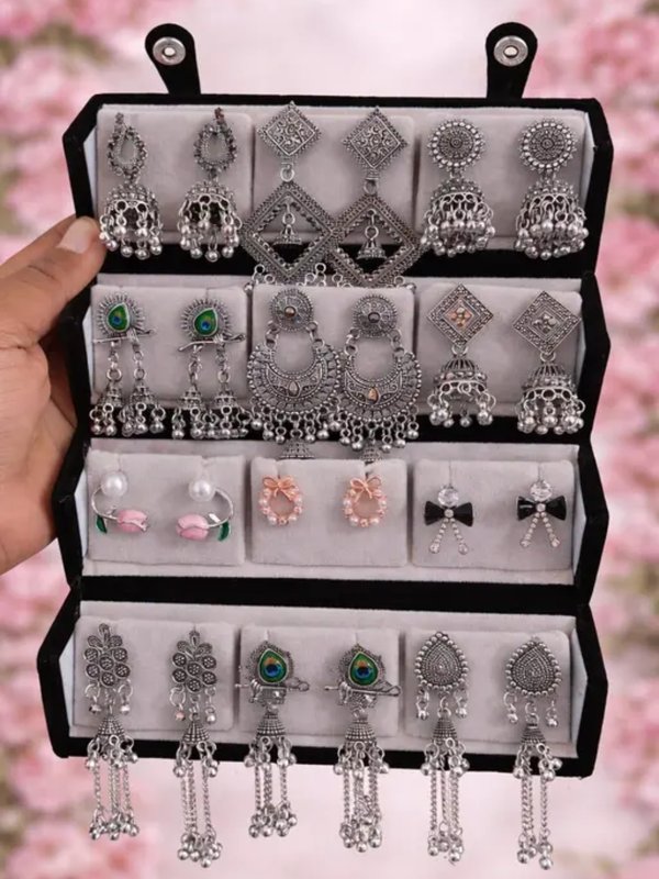 Oxidised Silver Jhumka Earrings Set — Bhumiverse