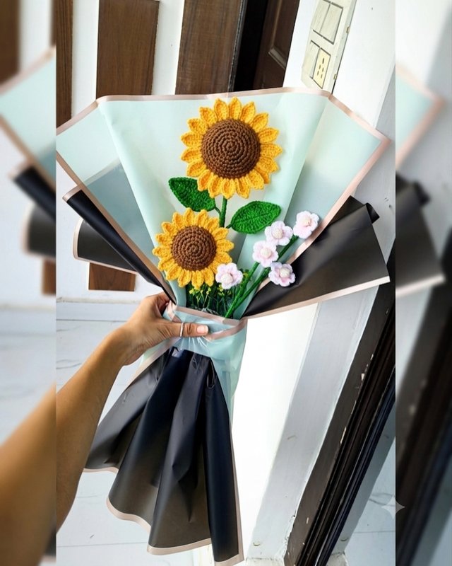 Handmade Crochet Flower Bouquet – Modern / Sunflower+ mixed meadows — Bhumiverse