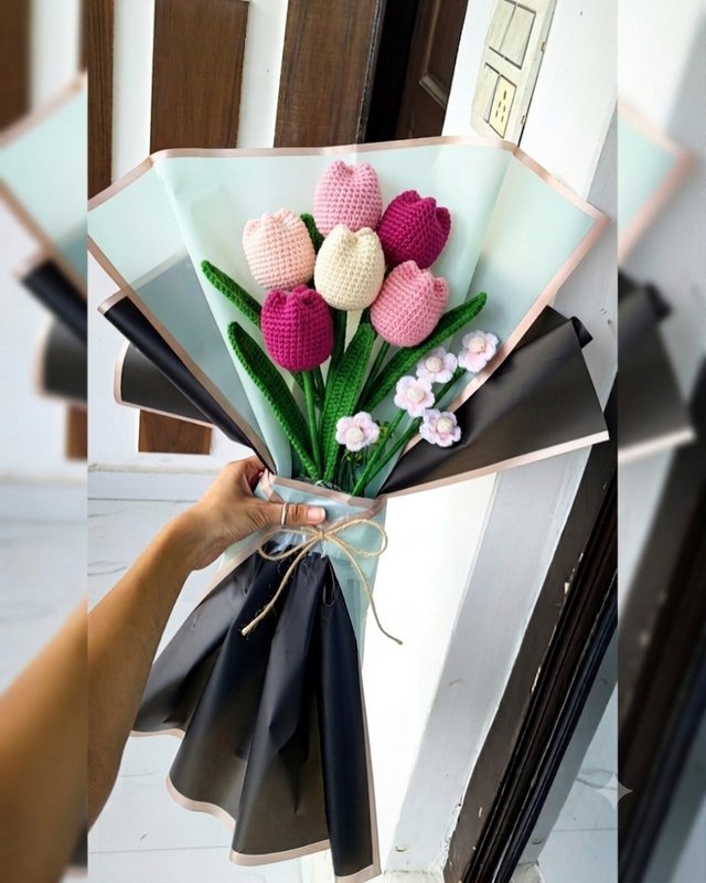 Handmade Crochet Flower Bouquet – Modern / Tulip + mixed meadows — Bhumiverse