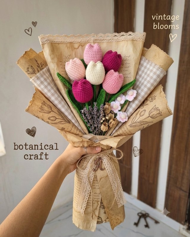Handmade Crochet Flower Bouquet – Vintage / Tulip + mixed meadows — Bhumiverse