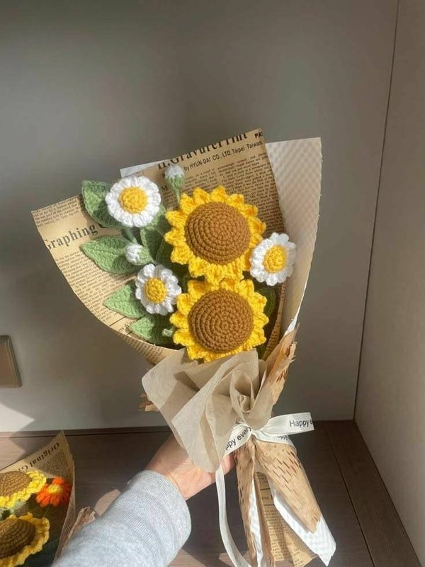 Handmade Crochet Flower Bouquet – Vintage / Sunflower+ mixed meadows — Bhumiverse