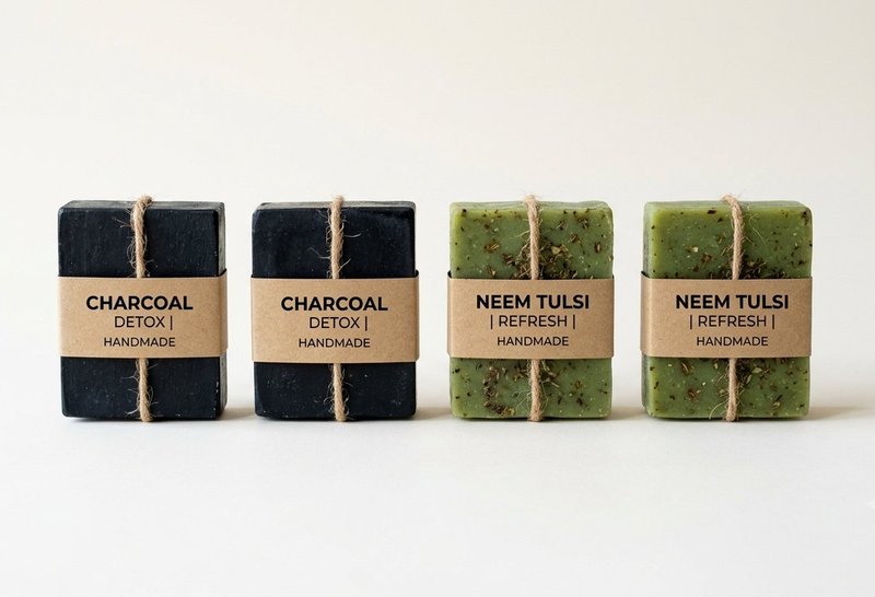 Dravya Organic Monsoon Shield Combo (Set of 4 Handmade Soaps) – 2x Activated Charcoal + 2x Neem Tulsi & Tea Tree | Deep Cleansing & Anti-Bacterial Care — Dravya Organic