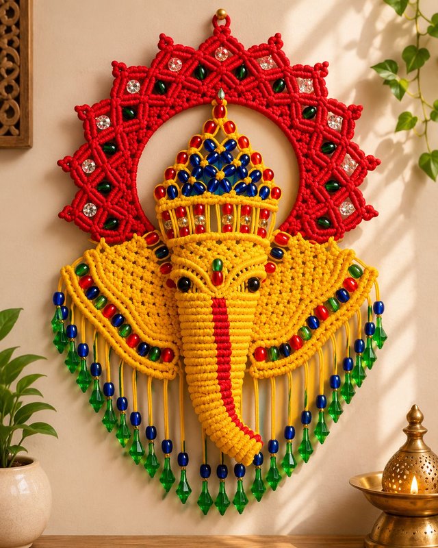 Beautifully handcrafted macrame Medium size Lord Ganesha wall hanging — Laxmiradha Handmade Products