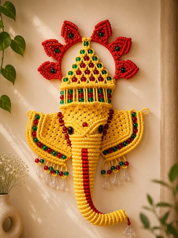 Handmade Macramé small Lord Ganesha Wall Hanging — Laxmiradha Handmade Products