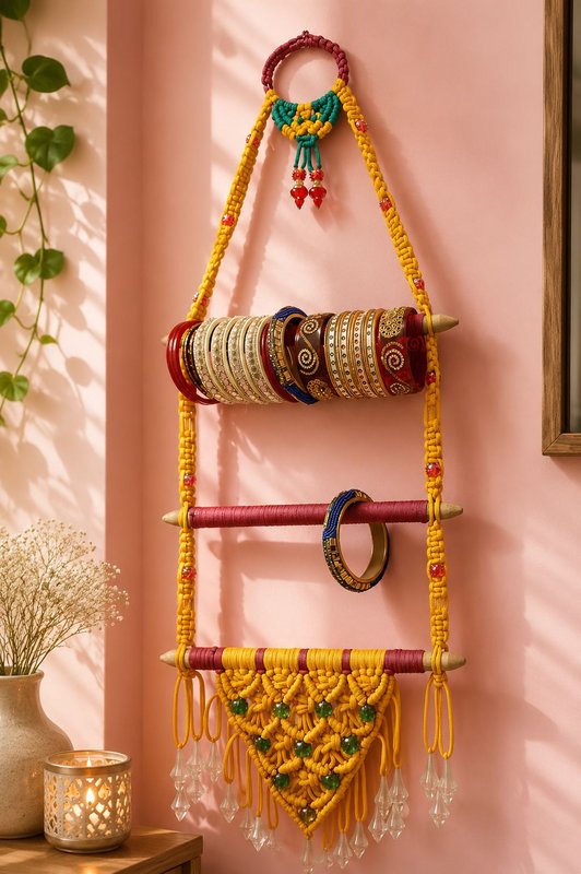 Handcrafted macrame bangle organizer — Laxmiradha Handmade Products