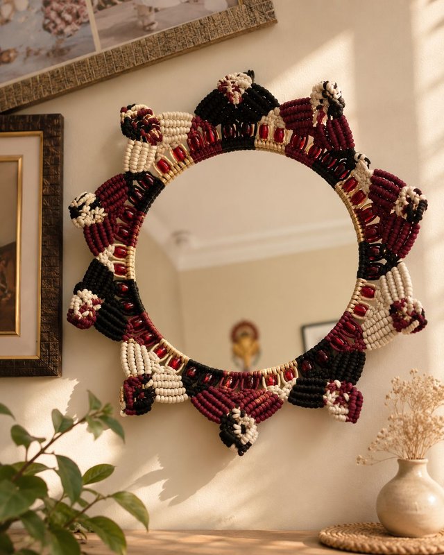 Elegant handcrafted macrame mirror wall hanging — Laxmiradha Handmade Products