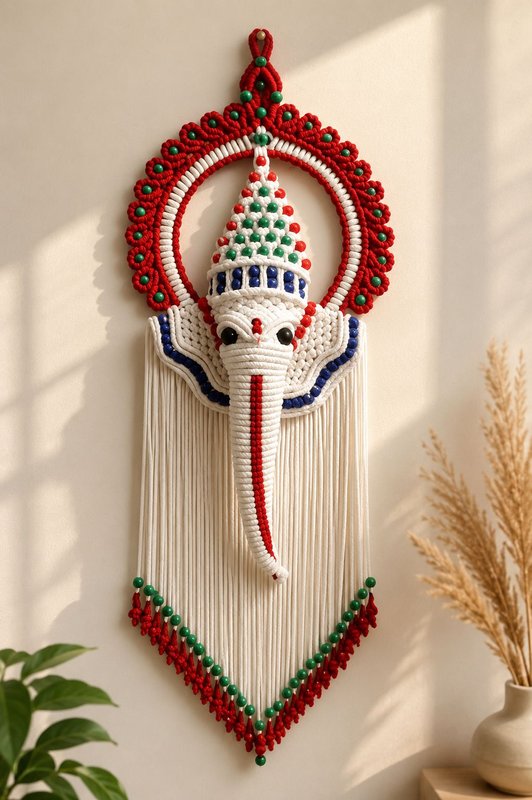Exquisitely handcrafted macrame Lord Ganesha wall hanging — Laxmiradha Handmade Products