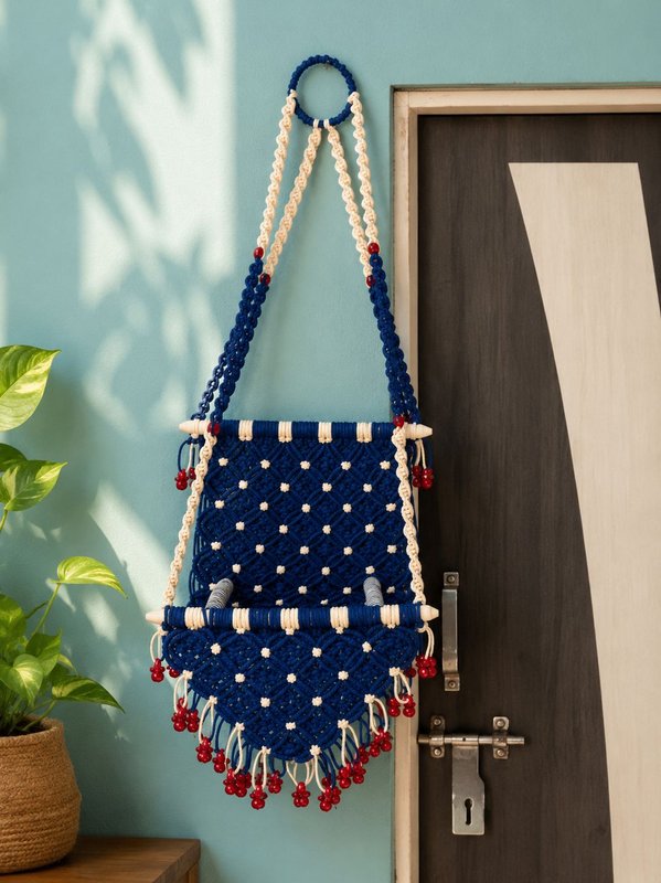 Beautifully handcrafted macrame wall organizer with pockets — Laxmiradha Handmade Products