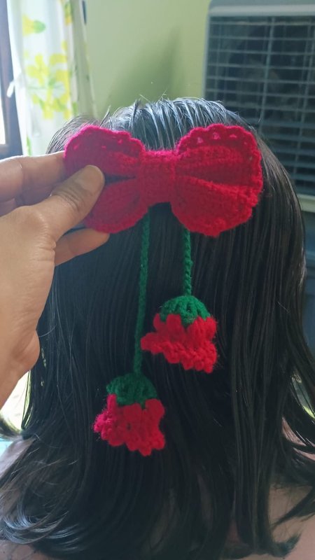 Crochet Hair Bow with Flower Clips — Shree Ji Art Gallery Crochet Handmade