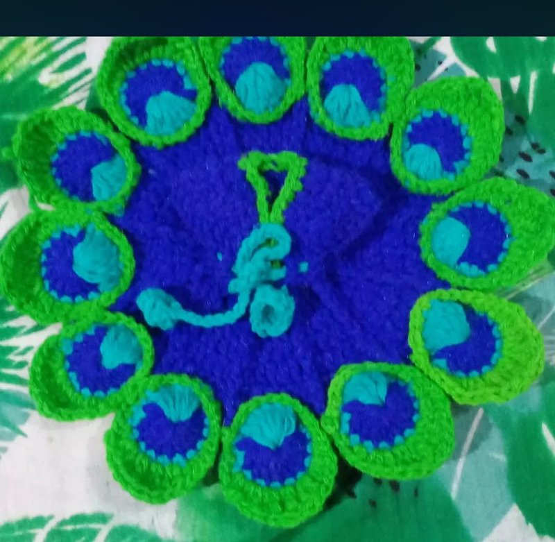 Crocheted Peacock Feather Motif — Shree Ji Art Gallery Crochet Handmade