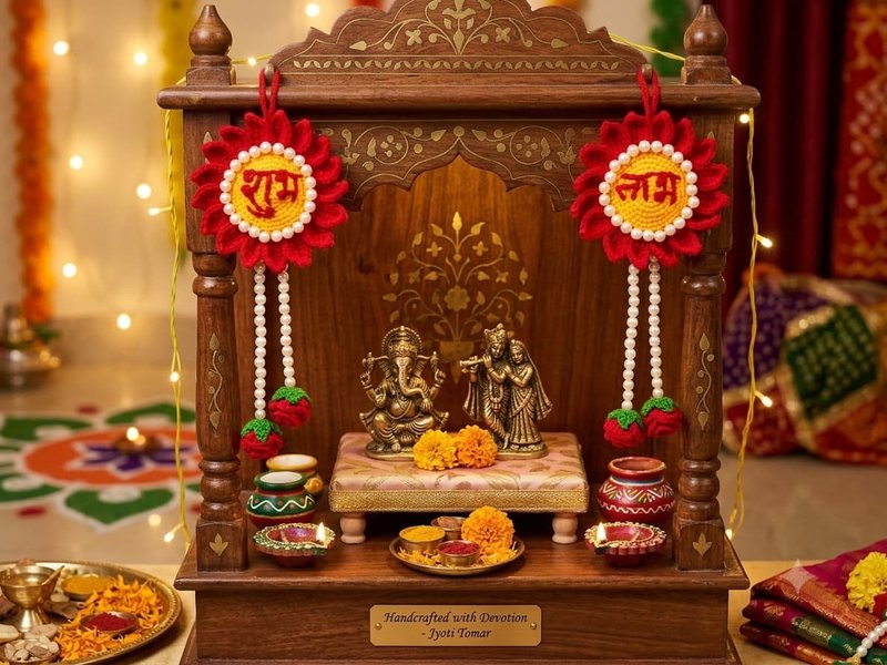 Handcrafted Wooden Mandir with Deity Statues — Shree Ji Art Gallery Crochet Handmade