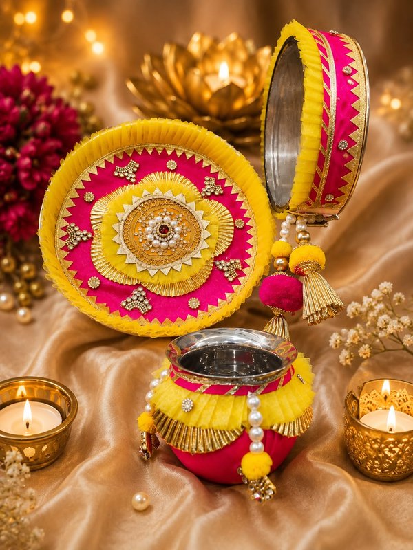 Decorated Karwa Chauth Thali Set — Tara Creations