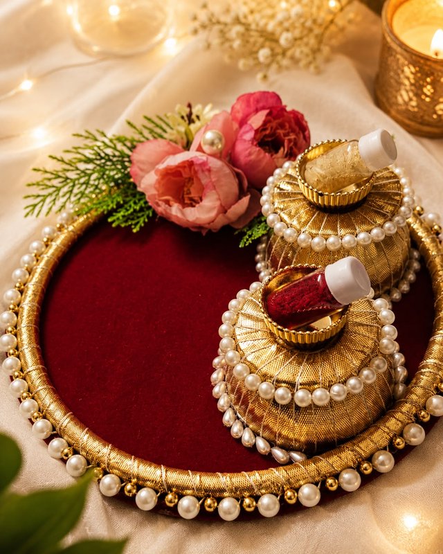Decorative Thali with Sindoor Dibbi Set — Tara Creations