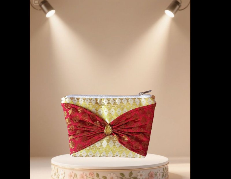 Red & Gold Brocade Bow Clutch — Dafy Designs