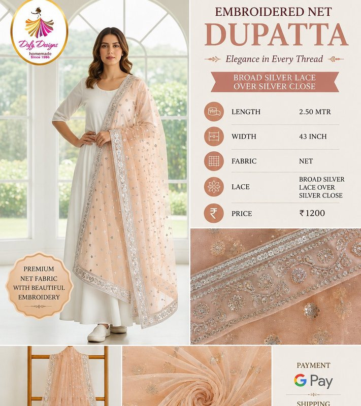 Embroidered Net Dupatta — Dafy Designs