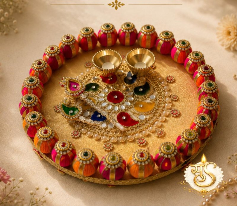 Handmade Designer Pooja Thali Set with Decorative Kalash Border & Holders — Sumangalam Shilp