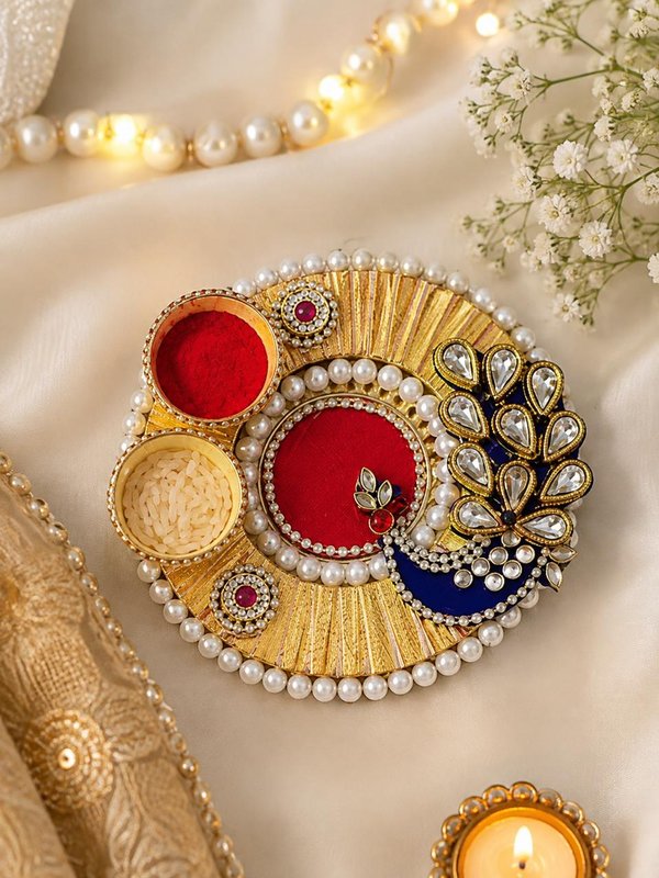 Shubh Aarambh Mini Thali with Roli Chawal Holders — Sumangalam Shilp