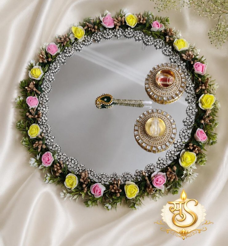 Handmade Floral Elegance Mirror Multipurpose Thali — Sumangalam Shilp