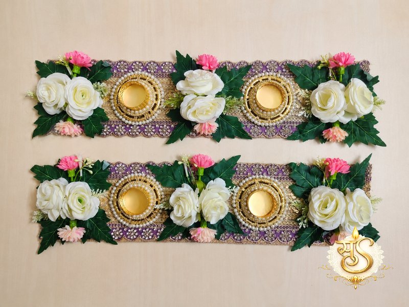 Floral Festive Centerpiece with Tea Light Holders (Set of 2) — Sumangalam Shilp