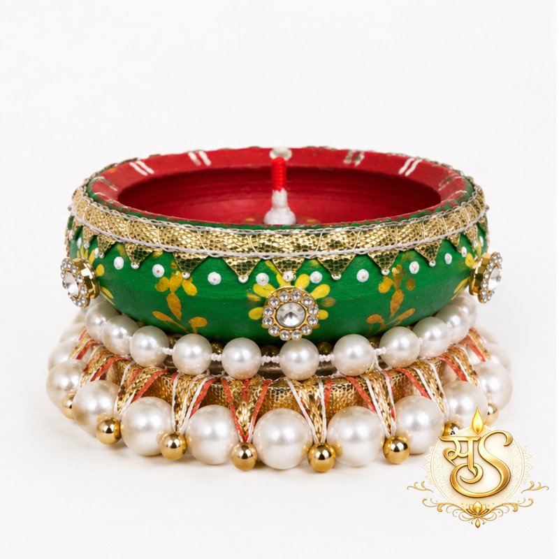 Decorative Diya with Pearls & Stones — Sumangalam Shilp