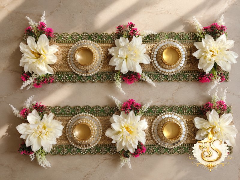 Handmade Floral Table Runner with Tea Light Holders (Set of 2) — Sumangalam Shilp