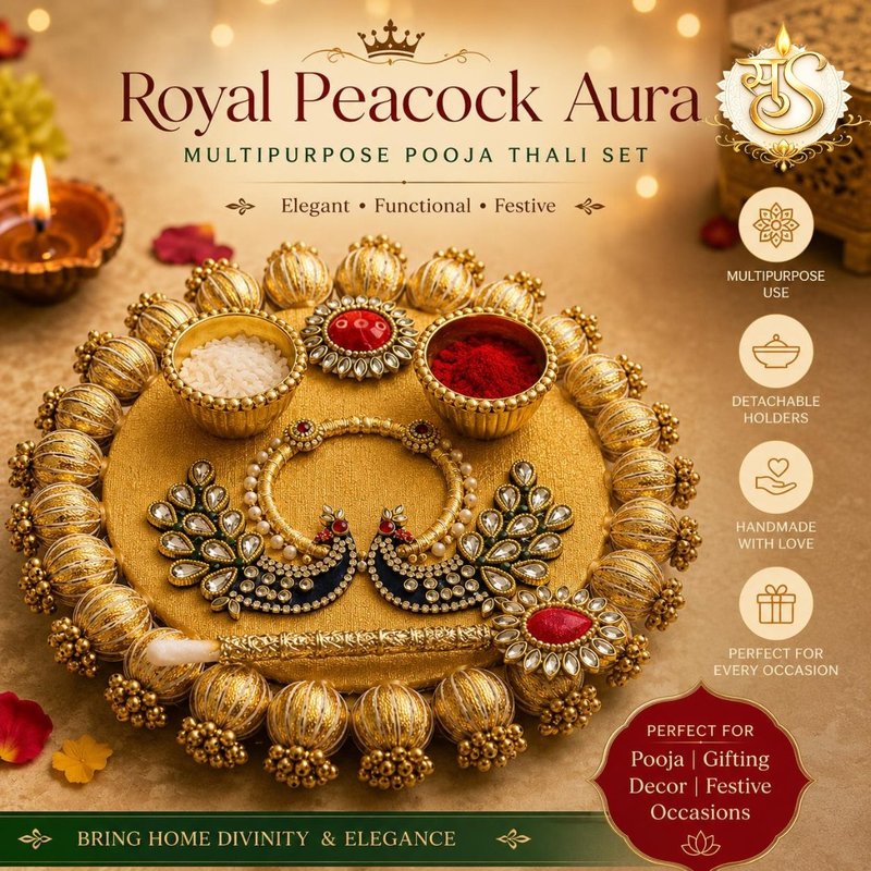 Handmade Peacock Aura Multipurpose Thali Set — Sumangalam Shilp