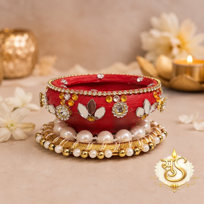 Decorative Diya with Pearls & Stones — Sumangalam Shilp
